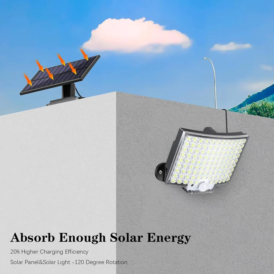 KDULIT LED Solar Außenstrahler mit Bewegungsmelder und separatem Solarpanel, Wasserdichtes Solar Flutlicht in Schwarz für Garten und Garage, 3 Modi, Kaltweiß - Bild 6