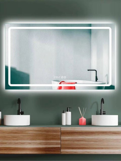 HOKO LED Badspiegel mit Antiveschlag, Uhr und Touch-Schalter, B: 100 cm, H: 60 cm, T: 30 cm - Bild 1