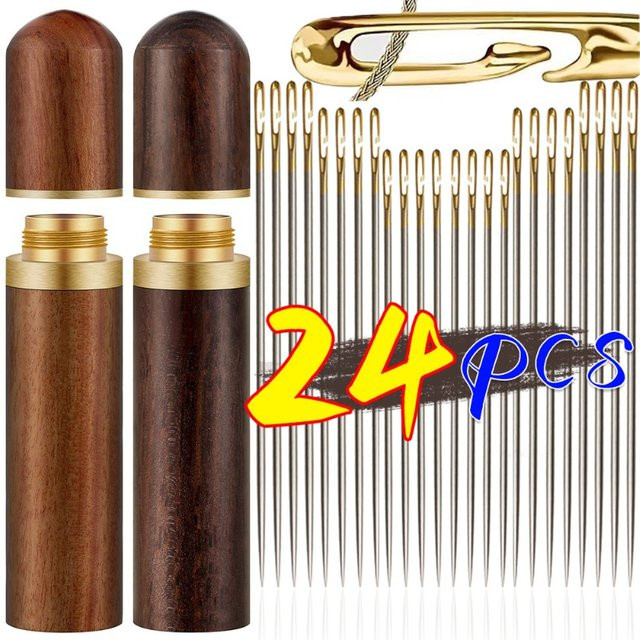 24er Set Nähnadeln aus Edelstahl mit seitlicher Öffnung in Silber für Handarbeit und Haushalt - Bild 1