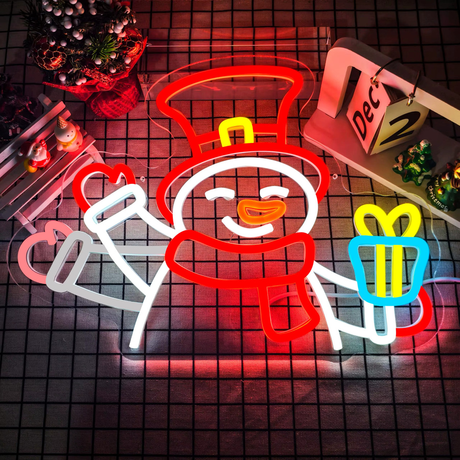 Dimmbares Schneemann Neonschild für die Wanddekoration in Multicolour mit Blinkeffekt und USB-Anschluss - Bild 2