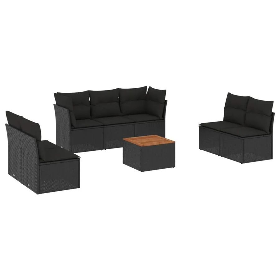 vidaXL 8-teilige Garten-Sofagarnitur in L-Form aus schwarzem PE-Rattan mit Sitzkissen und Tisch - Bild 2