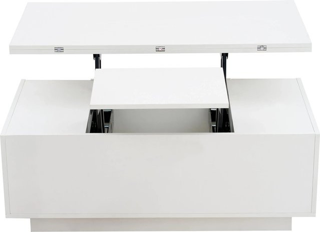 okwish Couchtisch mit Doppel-Hebemechanismus und verstecktem Stauraum in Weiß, B/T/H: 100 x 50 x 55,5 cm - Bild 1