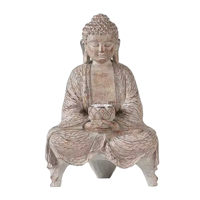 Solar Buddha Statue Lampe in Braun mit warmweißem Licht zur Dekoration für Garten, Wohnzimmer und Büro - Bild 3