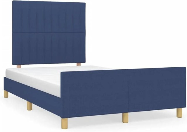 vidaXL Bettgestell mit Kopfteil in Blau aus Stoff und Sperrholz, B/T/H: 120 x 200 x 118 cm - Bild 1