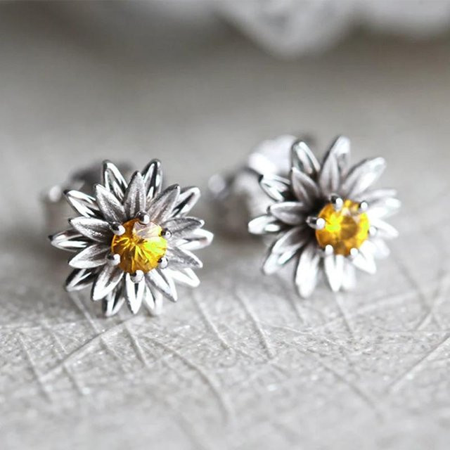 YIRAN Jewelry Ohrstecker Blumen, Kupfer, Gold, Zirkonia, Kristall, Damen - Bild 1
