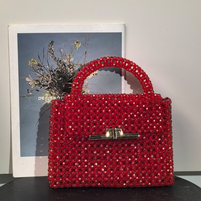 YYFAMULEY Handtasche, rote Perlen, Metallverschluss - Bild 1