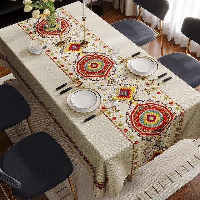 Kemila Tischdecke im Bohème-Stil, rechteckig, elfenbein, wasserabweisend und waschbar, B/T: 90 x 90 cm - Bild 1