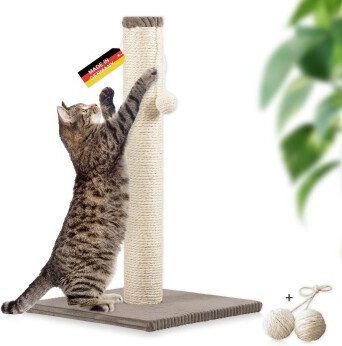 Rohrschneider Kratzbaum L mit Katzenspielzeug und Cordbezug in Taupe, B/T/H: 36 x 36 x 64 cm - Bild 1