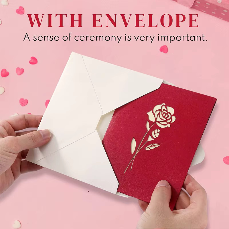 3D Pop-up Grußkarte mit Rosen in Rot inklusive Umschlag für Valentinstag, Hochzeiten und Jubiläen - Bild 3