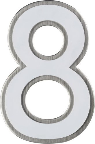 ALPERTEC Hausnummer 8, Weiß, Kunststoff und Edelstahl, nachtleuchtend, H x B x T: 17,0 x 11,7 x 1,8 cm - Bild 1