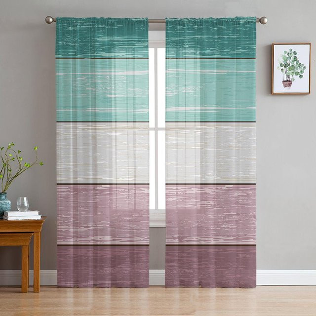 Vintage Bauernscheune Transparente Tüll Voile Vorhänge in Marinegrün und Lila Farbverlauf, Breite: 135 cm, Höhe: 115 cm - Bild 1