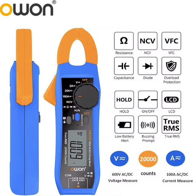 OWON CM2100/B Smart Mini Clamp Meter in Blau mit AC/DC-Strom und Spannung, automatischer Bereichswahl sowie Bluetooth-Datenaufzeichnung - Bild 1