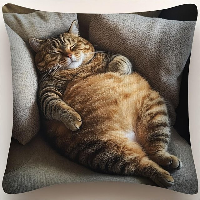 ZZN Kissenbezug Retro Chic Fette Katze Druck in Braun, B/B: 45 x 45 cm, aus Polyester - Bild 1