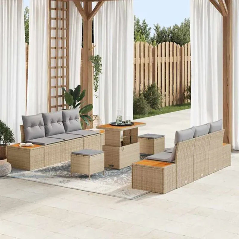 vidaXL Garten-Sofa-Set aus Poly-Rattan mit 9 Kissen in Beige - Bild 1