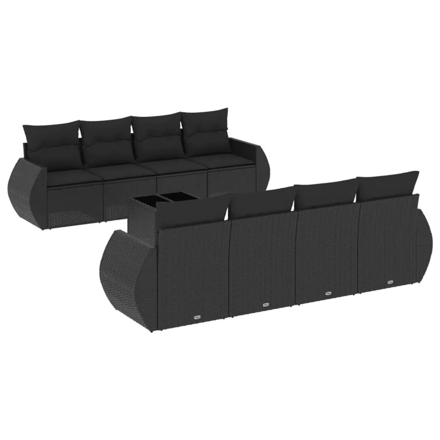 vidaXL 9-tlg Garten-Sofagarnitur aus Poly-Rattan mit Kissen und Tisch in Schwarz - Bild 2