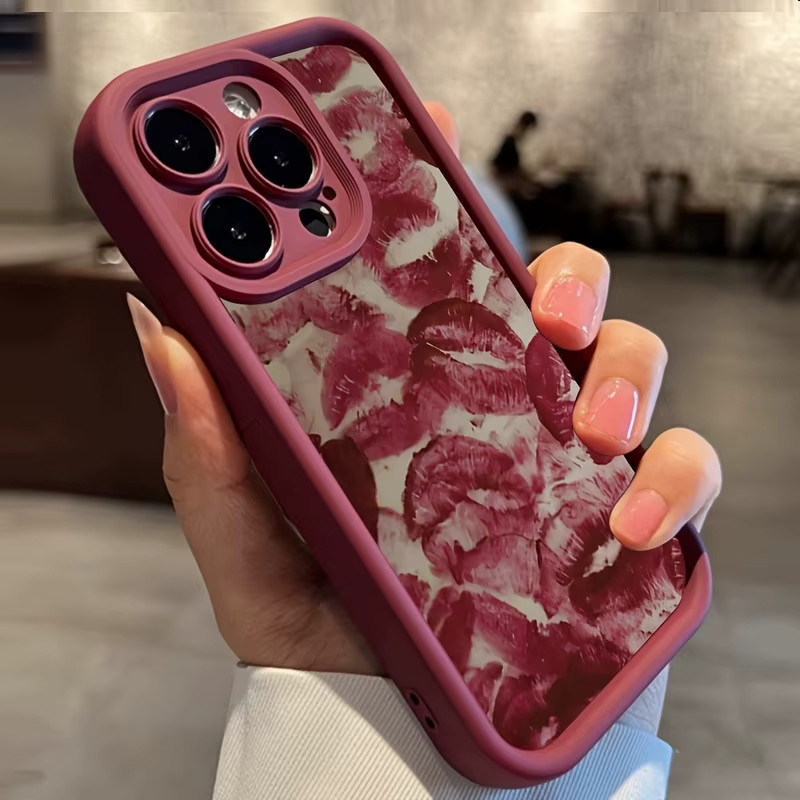 Wolkerfly Handyhülle mit Lippen-Druck in Weinrot für iPhone 16 16E 15 Pro Max 14 13 12 11 XS XR X 7 8 Plus - Bild 5