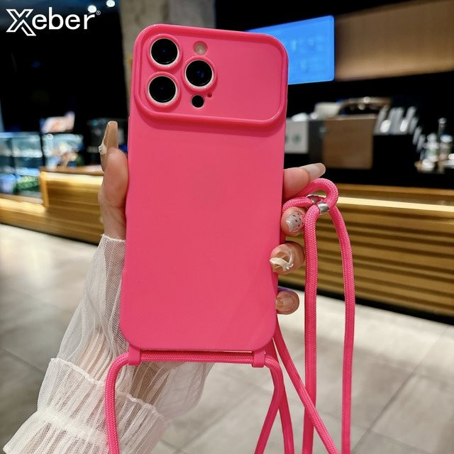 Xeber Crossbody Lanyard Silikon Schutzhülle mit Schultergurt für iPhone 12 13 14 15 16 Pro Max in Weiß - Bild 1