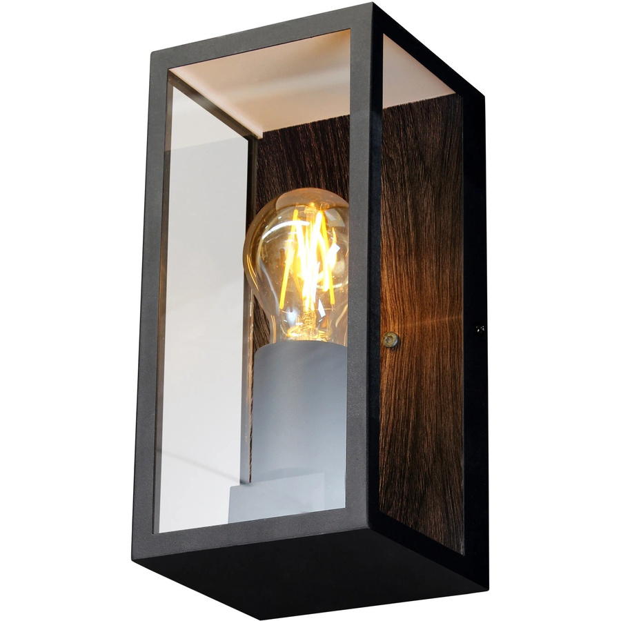 ECO-Light KARO Außenwandleuchte in Schwarz und Holzoptik mit E27 Fassung - Bild 3