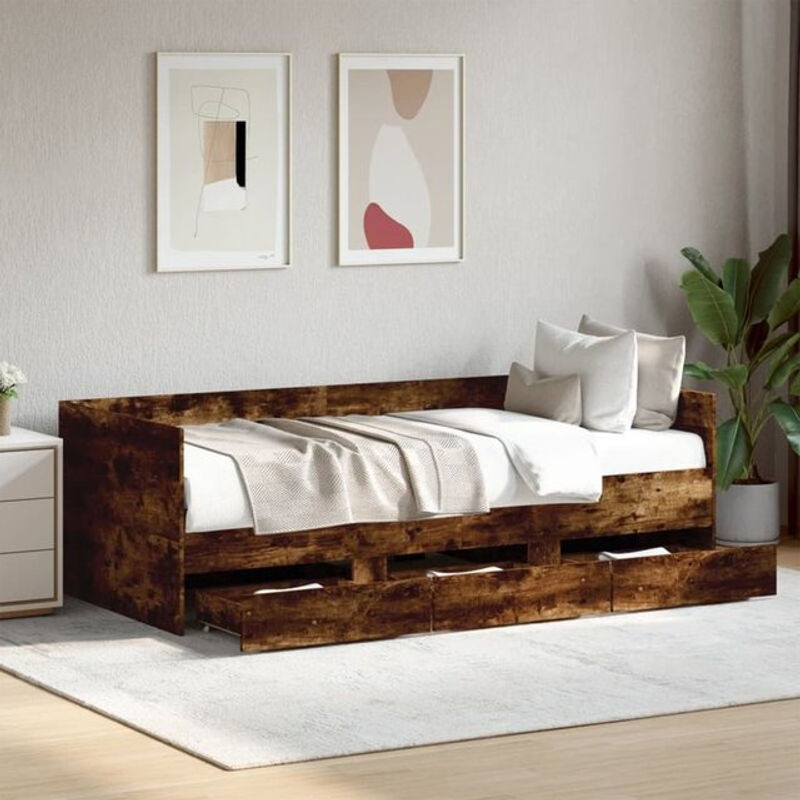 vidaxl Funktionsbett Tagesbett mit Schubladen in Räuchereiche Braun B/T/H: 90 x 190 cm ohne Matratze - Bild 1