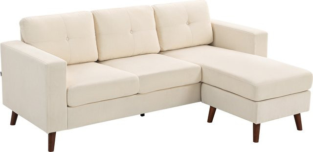 HOMCOM Ecksofa L-Form 3-Sitzer mit umkehrbarer Chaiselongue in Cremeweiß, Cord-Optik, Breite: 192 cm - Bild 1