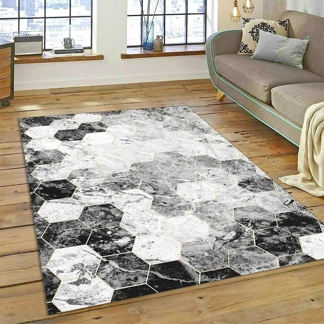 Karpetti Abstrakter Marmorteppich in Weiß, Rutschfest und Waschbar, B/T: 80 x 120 cm - Bild 1