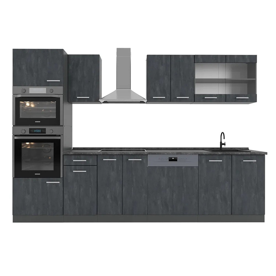 Vicco Küchenzeile R-Line in Schwarz Beton und Anthrazit mit Arbeitsplatte, Breite: 300 cm - Bild 2