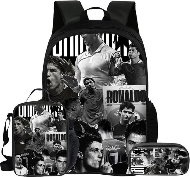 Ronaldo 3-teiliges Schulset mit Rucksack, Federmäppchen und Brotdose in Schwarz von Fancy Style Studio - Bild 1