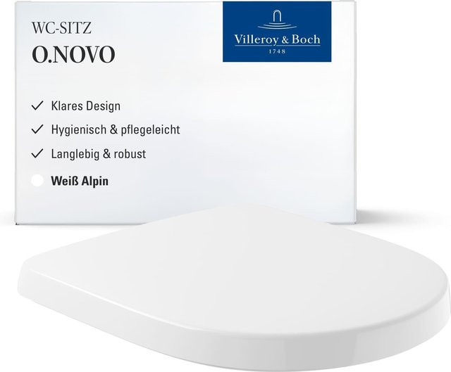 Villeroy & Boch WC-Sitz O.novo in Weiß, D-Form, B: 42,3 cm, T: 36,8 cm, H: 5,1 cm - Bild 1