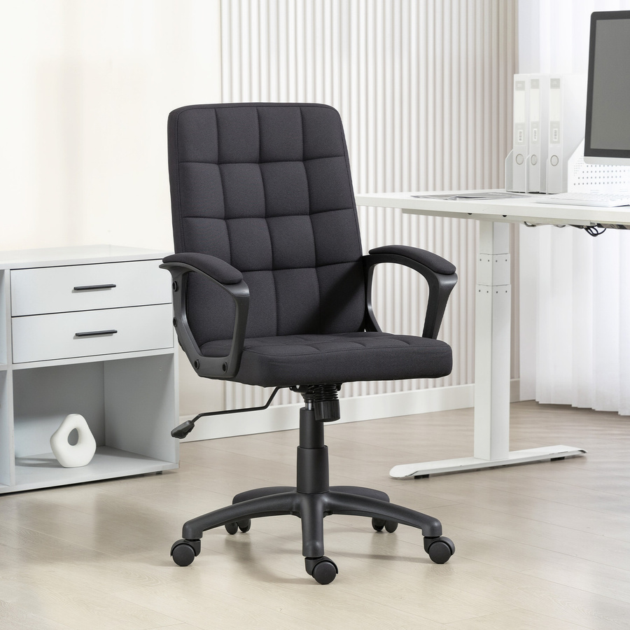 Vinsetto Bürostuhl Schwarz mit synthetischem Leinen Bezug, höhenverstellbarer Drehstuhl mit Armlehnen und Rollen für Home Office und Erwachsene - Bild 2