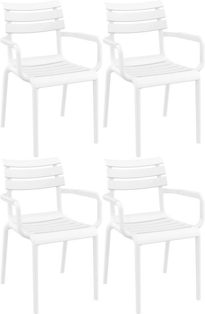DELUKE Gartenstuhl LARS 4er Set Weiß Stapelbare Loungestühle aus Polypropylen mit Armlehnen B/T/H: 58 x 59 x 85 cm - Bild 1