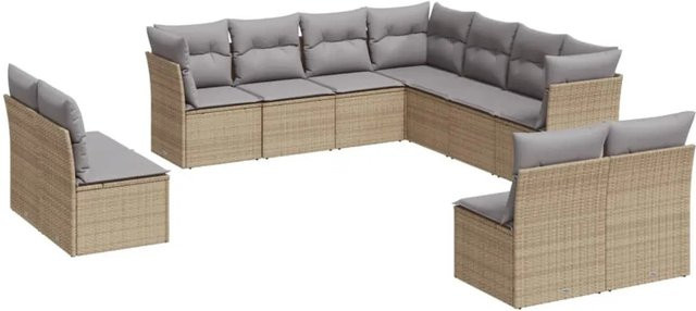 vidaXL 11-tlg. Garten-Sofagarnitur in U-Form aus Polyrattan mit Kissen, Beige - Bild 1