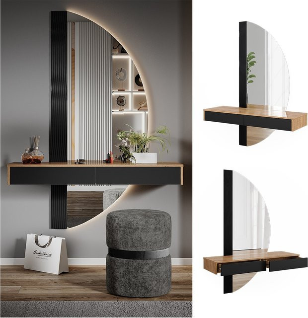 Vicco Schminktisch Melisa Eiche Schwarz mit 2 Schubladen Breite: 120 cm - Bild 1