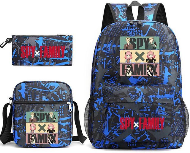 3-teiliges Schulrucksack-Set in Blau aus Oxford-Stoff mit Schultasche, Schultergurt und Federmäppchen - Bild 1