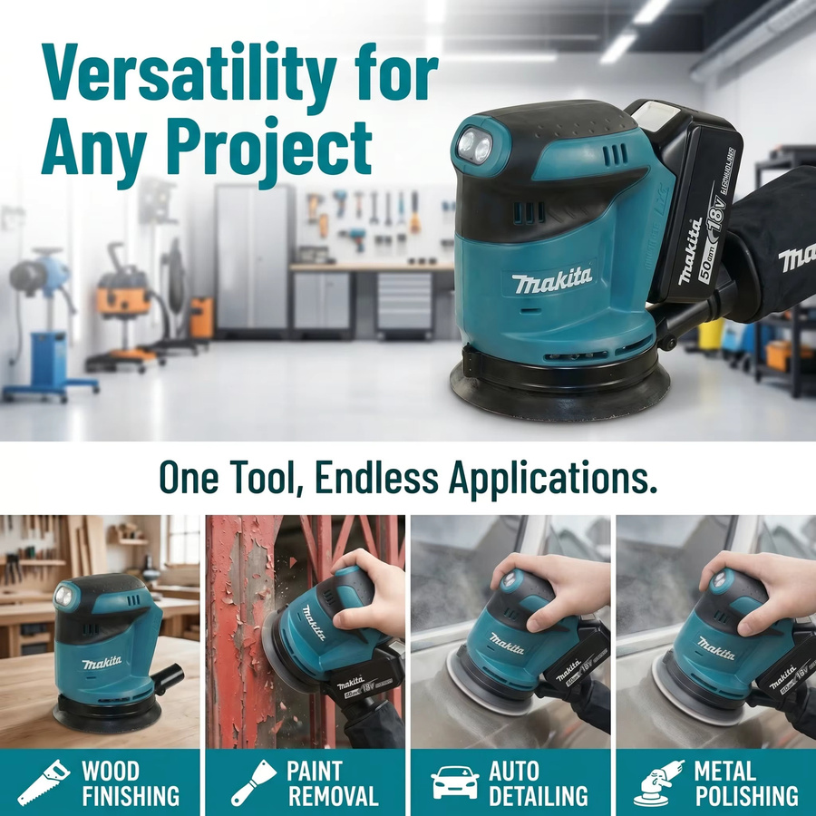 Makita DBO180Z 18V LXT Bürstenloser Akku-Exzenterschleifer für Holzbearbeitung, Schleifen und Polieren in Petrol - Bild 2