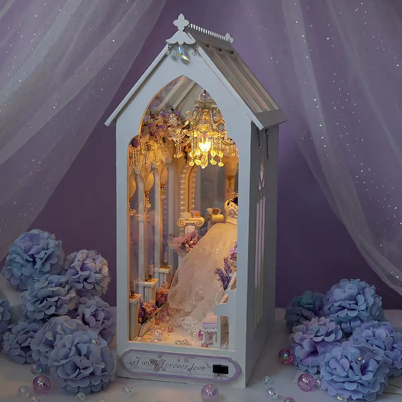 zuuton DIY Holz Hochzeit 3D Puzzle Miniatur Puppenhaus Buch Eck Kit in Weiß mit floralem Design - Bild 4