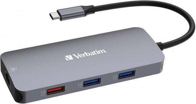 Verbatim USB-C Pro Multiport Hub CMH-09 Dockingstation in Silber mit 1 x HDMI 4K UHD, 2 x USB-C 3.2 Gen 2, 3 x USB 3.2 Gen 1 und 1 x Gigabit Ethernet - Bild 1