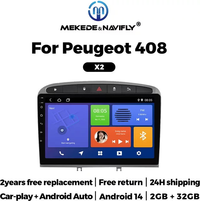 STRONGNAVI Carplay Android Auto Autoradio mit GPS und WIFI für Peugeot 308 308S 408 (2010-2016), 2DIN Multimedia System in Schwarz - Bild 1