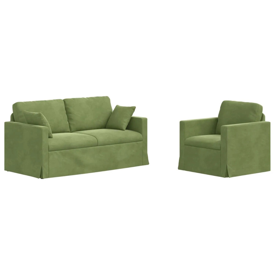 vidaXL Sofa 2-teilig Hellgrün aus Samt mit Metallrahmen B/T/H: 158 x 78 x 80 cm - Bild 2