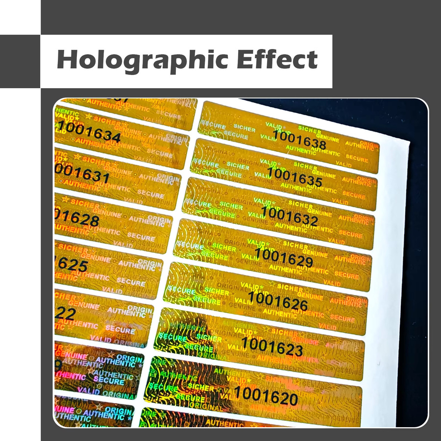 Holografische Garantie-Leistungsetiketten als manipulationssichere Sicherheitssiegel mit Seriennummer, Farbe: Gold, B/L: 5 x 100 cm - Bild 3