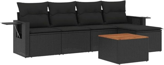 vidaXL 6-teilige Garten-Sofagarnitur aus Polyrattan mit Kissen in Schwarz - Bild 1