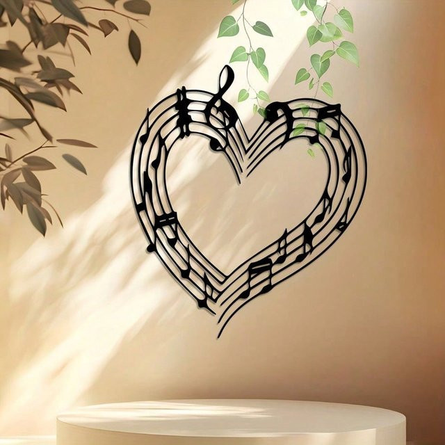 CIFBUY Musiknoten-Herz Wandkunst aus Eisen in Schwarz und Braun mit Retro-Design - Bild 1