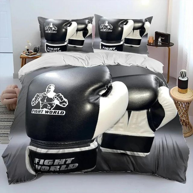 3-teiliges Bettwäsche-Set Lodestar mit Boxhandschuh-Motiv in Rot und Schwarz, Material Mikrofaser Polyester, B/H: 200 x 200 cm - Bild 1