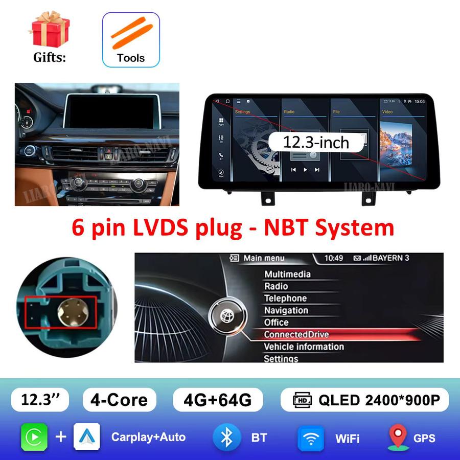 LIARO-NAVI Android 14 Autoradio-Multimedia-Player mit 12,3 Zoll Display für BMW X5 F15 und X6 F16 (2014–2018), NBT EVO System mit WiFi, GPS und Bluetooth, Schwarz - Bild 6