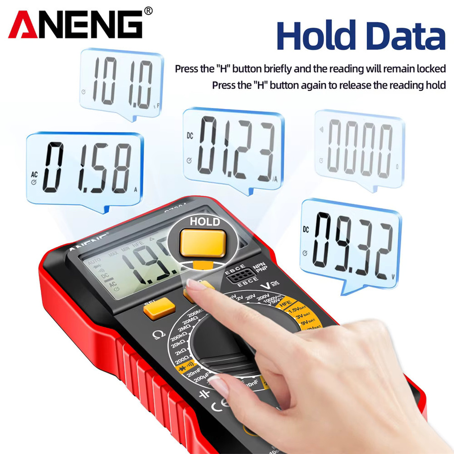 Aneng SZ304 Digitales Multimeter True RMS mit NCV Funktion für AC/DC Spannung Strom und Widerstand in Schwarz - Bild 2