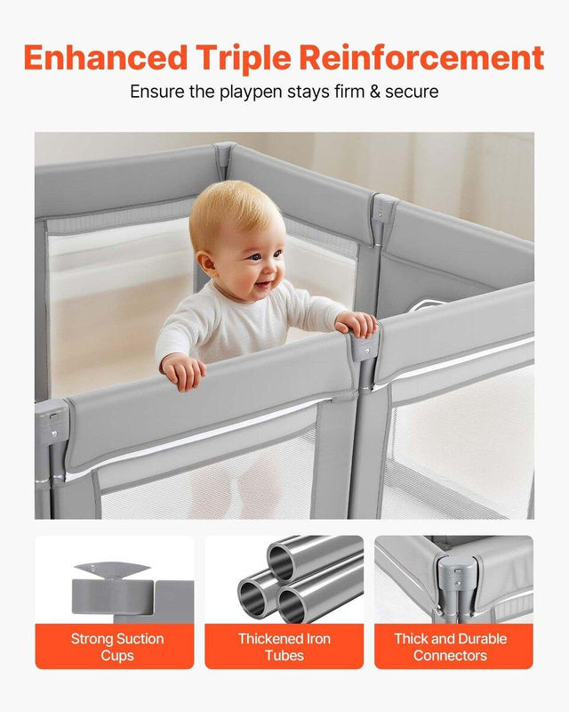 Faltbares Baby-Laufgitter von Buying Solutions, MB in Grau mit Reißverschlusstür und atmungsaktivem Netz, B/T: 120 x 120 cm - Bild 2
