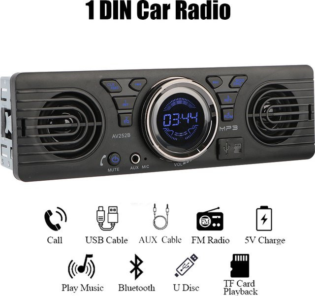 Bluetooth Autoradio mit MP3-Player, USB-TF-Karte, FM-Radio, Freisprecheinrichtung und 2 integrierten Lautsprechern in Schwarz, 1 Din - Bild 1