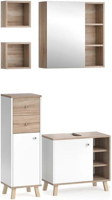 Vicco Badmöbelset Senyo in Schwarz und Weiß mit Midischrank, Waschtischunterschrank und Spiegelschrank - Bild 2