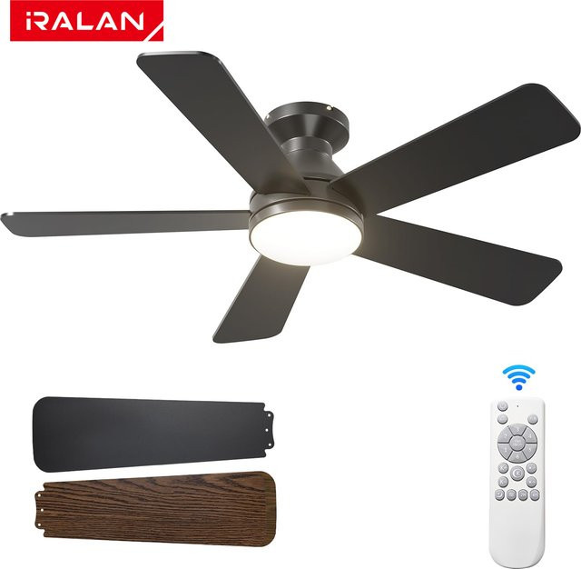 IRALAN Moderner Deckenventilator mit LED-Leuchte, 5 Flügel, Schwarz/Holz, 132 cm Durchmesser, DC-Motor mit 6 Geschwindigkeiten und umkehrbarer Funktion - Bild 1
