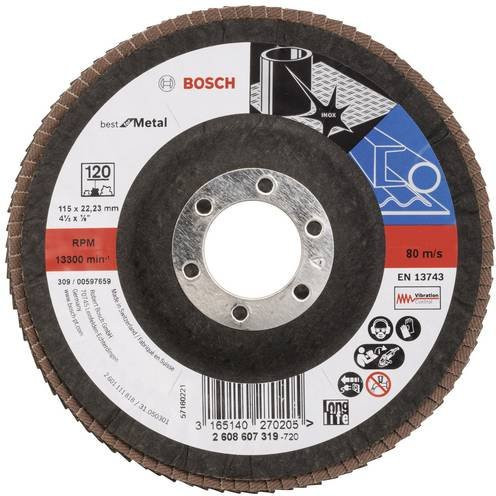 Bosch Fächerschleifscheibe Best for Metal für Stahl, Durchmesser: 115 mm, Farbe: Schwarz - Bild 1