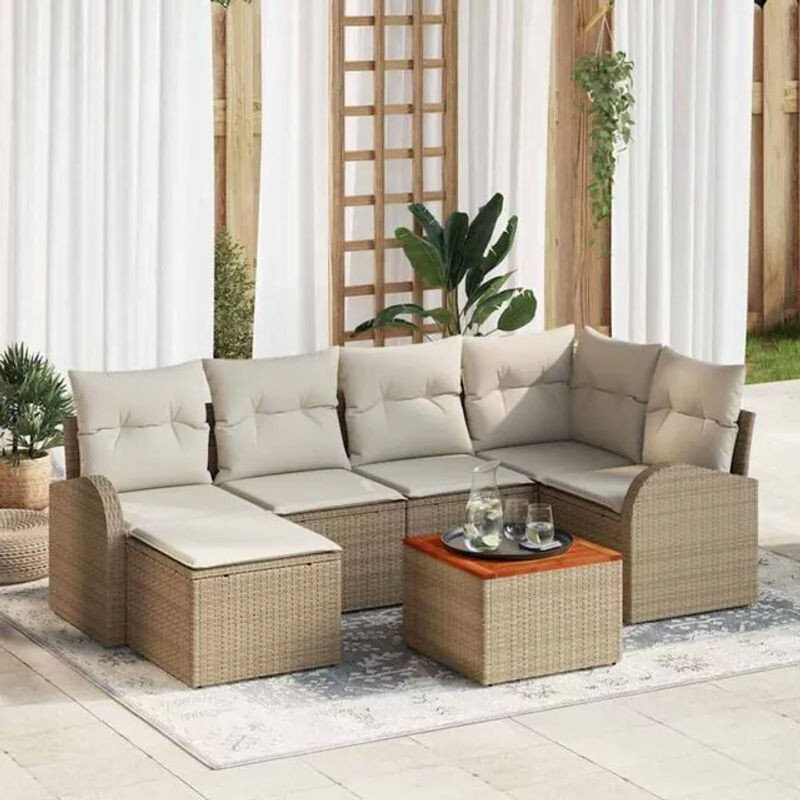 Vidaxl Garten-Sofa-Set 7-teilig in Beige und Weiß aus Rattan und Metall im modernen Design - Bild 1